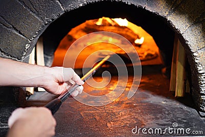 Pizza maker hands close-up Stock Photo