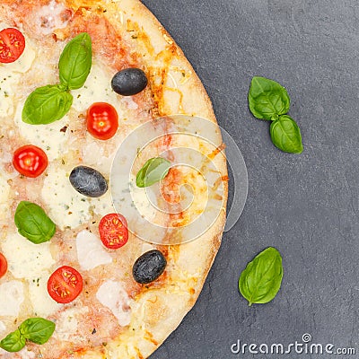 Pizza margarita margherita from above square close up on a slate Stock Photo