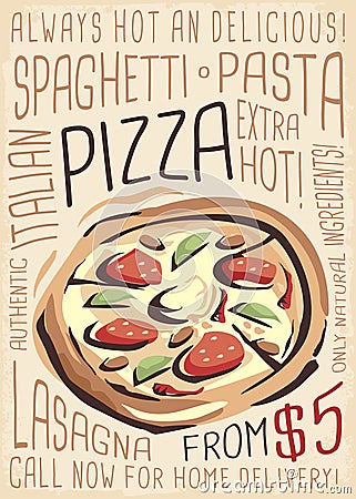 Pizza menu. Artistic menu design Vector Illustration