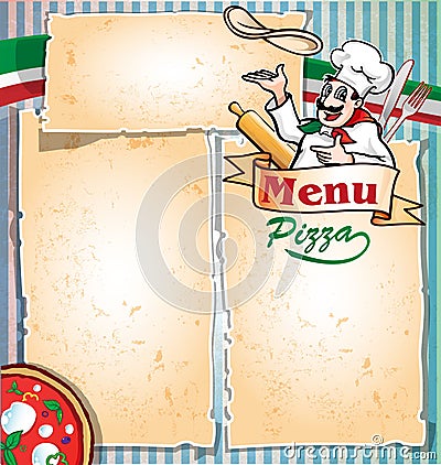 Pizza menu with chef Vector Illustration