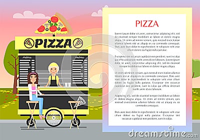 Pizza Mobile Stand in Cute Summer Park Banner Vector Illustration