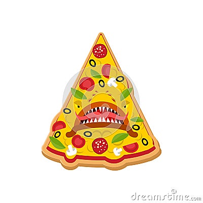 Pizza monster. Terrible fast food. Angry food. Vector illustration Vector Illustration