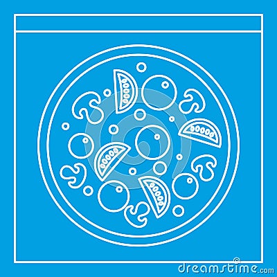 Pizza with mushrooms, olives, tomatoes icon Vector Illustration