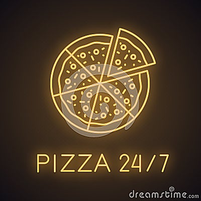 Pizza neon light icon Vector Illustration