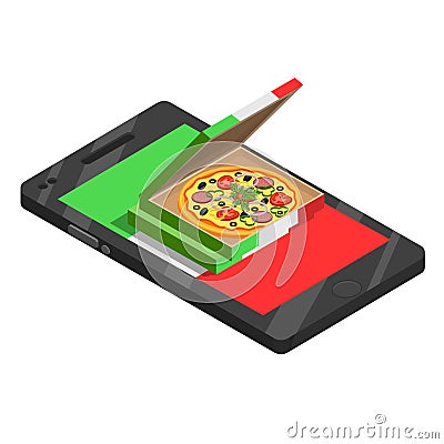 Pizza Online Isometric Composition Vector Illustration