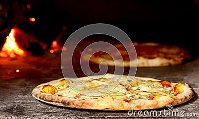 Pizza in oven Stock Photo