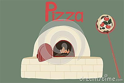 Pizza oven bake Italian food hand drawn Vector Illustration