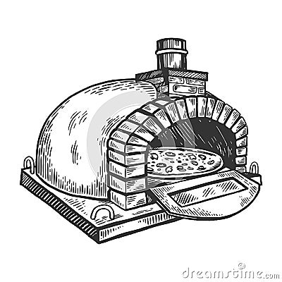 Pizza oven engraving vector illustration Vector Illustration