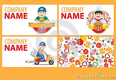 Pizza packaging design, food service set of banners and flyers Stock Photo