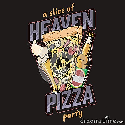 Pizza party poster vintage colorful Vector Illustration