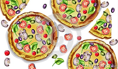 Pizza pattern vector watercolor. Delicious texture menu templates Vector Illustration