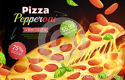 Pizza Pepperoni Advertising Composition Vector Illustration