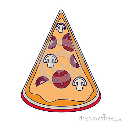 Pizza piece italian food topview blue lines Vector Illustration