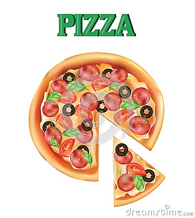 Pizza. A piece of Italian pizza. . Pizza icon Vector Illustration