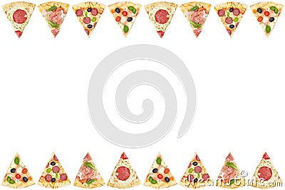 Pizza pizzas slice slices frame border copyspace copy space from above isolated on white Stock Photo