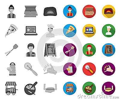 Pizza and pizzeria mono,flat icons in set collection for design. Staff and equipment vector symbol stock web Vector Illustration