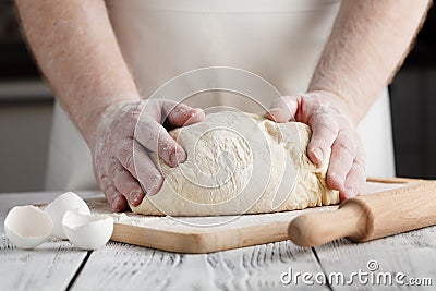 Pizza prepare dough hand topping Stock Photo