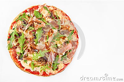 Pizza prosciutto crudo on white Stock Photo