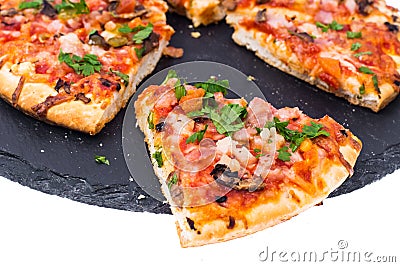 Pizza prosciutto with mushrooms and ham Stock Photo