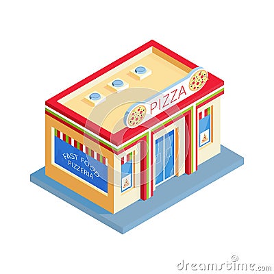 Pizza Restaurant Building Composition Vector Illustration