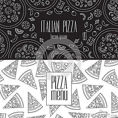 Pizza restaurant design with modern line graphic. Black and whit Vector Illustration