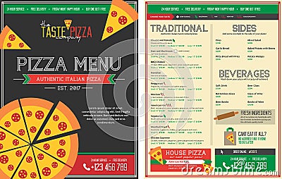 Pizza Restaurant menu Template - Front and Back Stock Photo