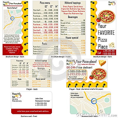 Pizza restaurant stationary Vector Illustration