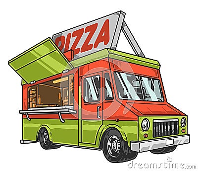 Pizza restaurant truck sticker colorful Vector Illustration