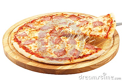 Pizza Salami, mozzarella, salami isolated Stock Photo