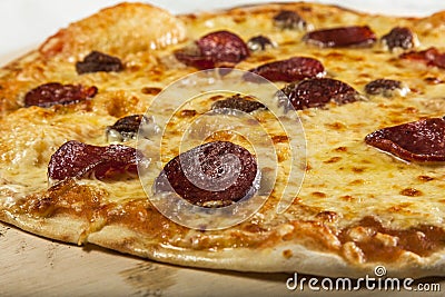 Pizza with salami Stock Photo