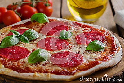 Pizza with salami Stock Photo