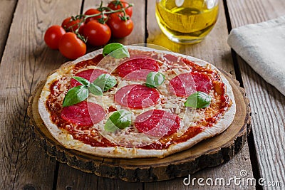 Pizza with salami Stock Photo