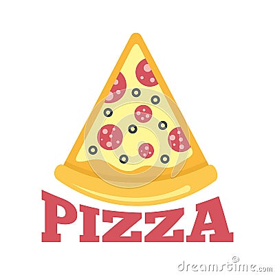 Pizza salami slice logo, flat style Vector Illustration