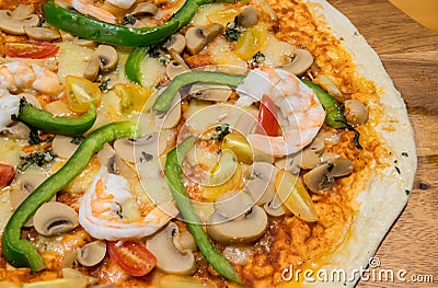 Pizza with seafood. Seafood Pizza with Mozzarella, Various Seafood. Delicious pizza with seafood. Stock Photo