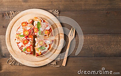 Pizza seafood on wood background Stock Photo