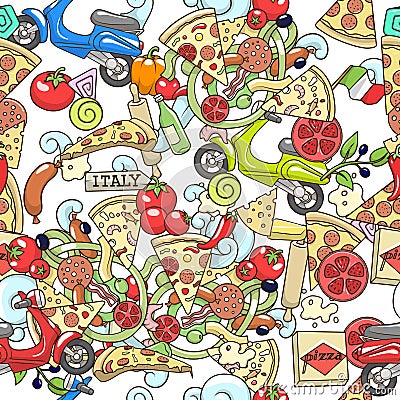 Pizza seamless background vector illustration Vector Illustration