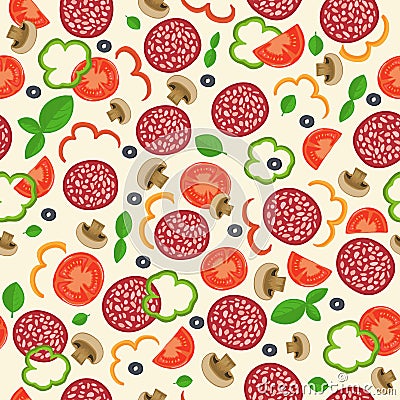 pizza seamless pattern with elements Vector Illustration