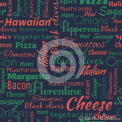 Pizza seamless pattern. Useful for restaurant identity, packagin Vector Illustration