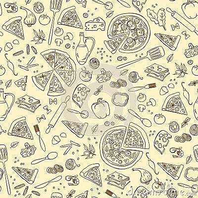 Pizza seamless pattern. Vector pizza pattern. Stock Photo