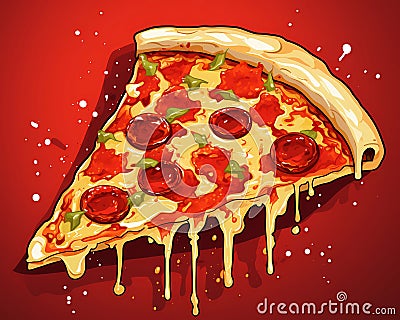 pizza, slice of pizza, breakfast image, lunch image, italian cuisine Cartoon Illustration