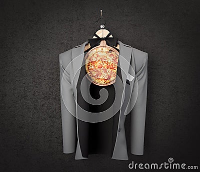 Pizza slice with business jacket on the wall concept photo Stock Photo
