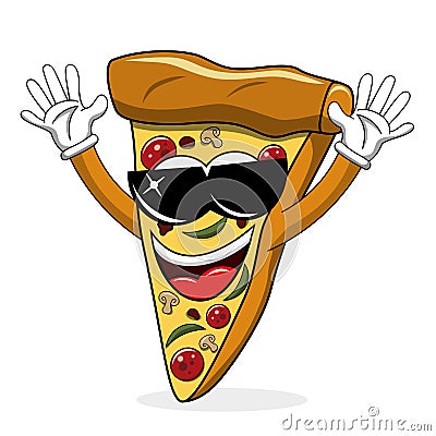 Pizza slice cartoon funny sunglasses cool isolated Vector Illustration