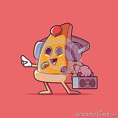 Pizza Slice Character with headphones and a boombox vector illustration. Vector Illustration