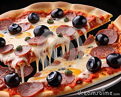 Pizza slice cheese pepperoni popular food Cartoon Illustration