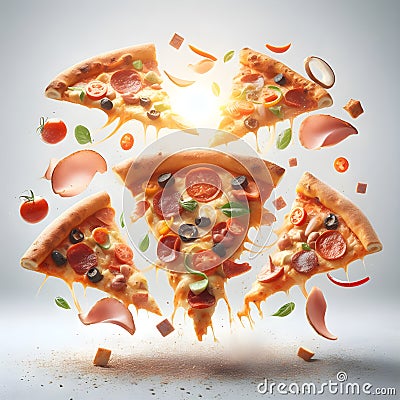 Pizza slice delicious on light background Stock Photo