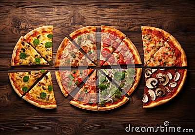 Pizza slice delicious on wooden table Stock Photo