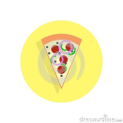 Pizza slice flat icon. Round colorful button, circular vector si Vector Illustration