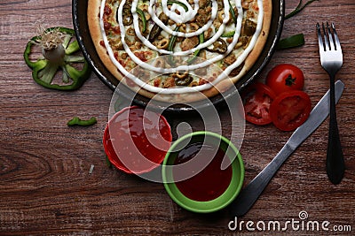 Pizza Slice with loads of peppers, cheese, olives Stock Photo