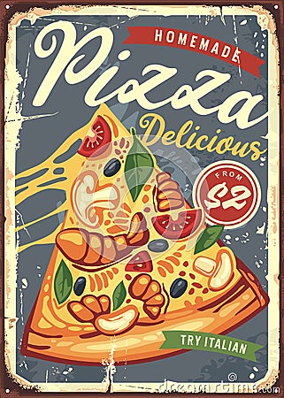 Pizza slice with melted cheese Vector Illustration