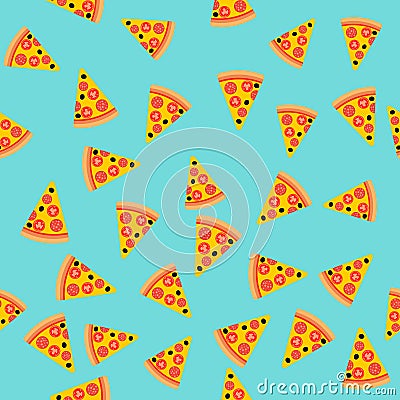 Pizza slice seamless pattern. Vector background. Fast food. Vector Illustration